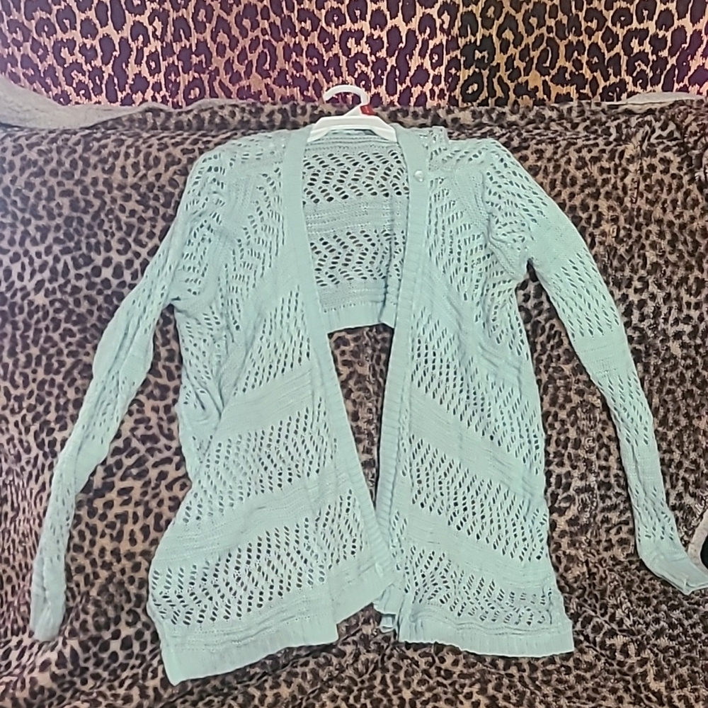 Mint Green/Blue Open Knit Women's Cardigan
